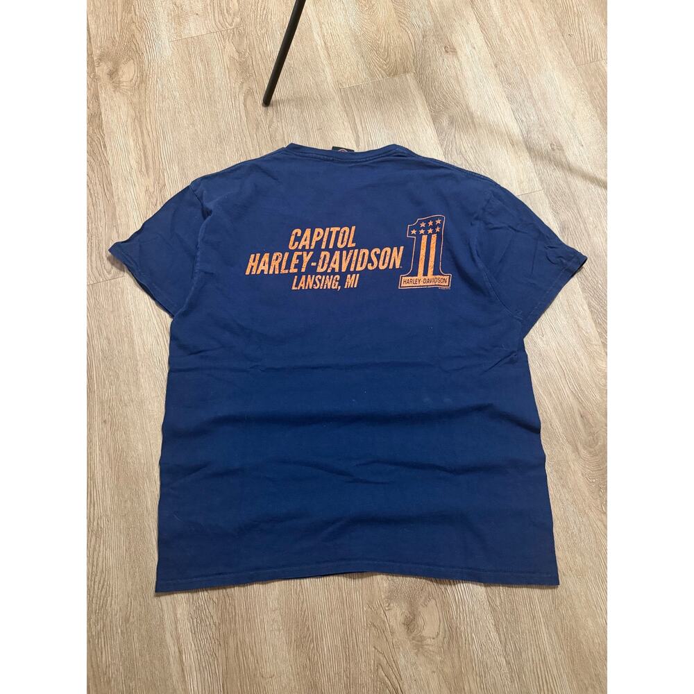 Harley Davidson Capitol Lansing MI Pocket T Shirt Mens XL Blue Motorcycle Biker - Picture 4 of 5